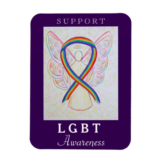 LGBT Rainbow Awareness Ribbon Angel Magnet (Vertical)