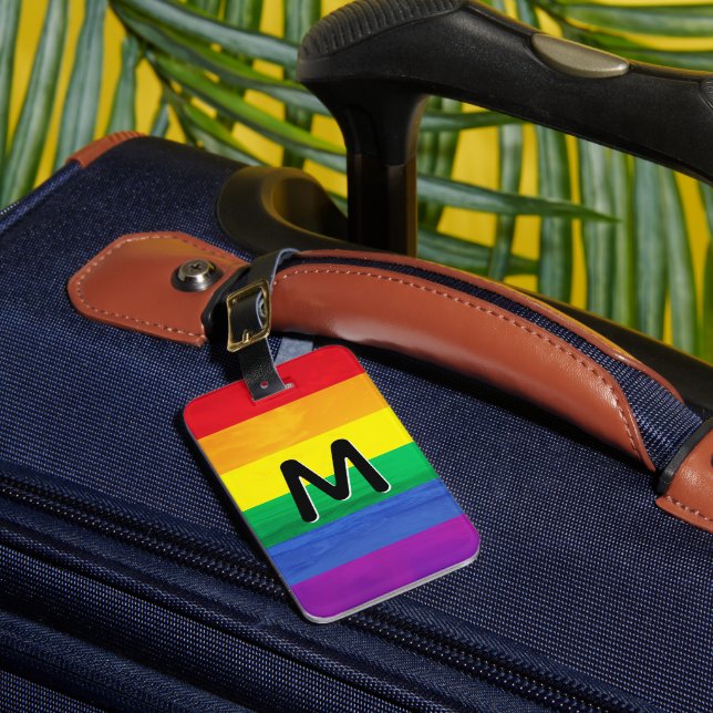 LGBT Rainbow Beach Monogram Personalized Luggage Tag (Front Insitu 1)