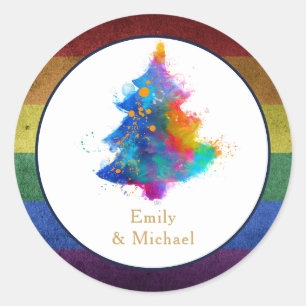 LGBT Rainbow Christmas Tree Event Personalized Classic Round Sticker