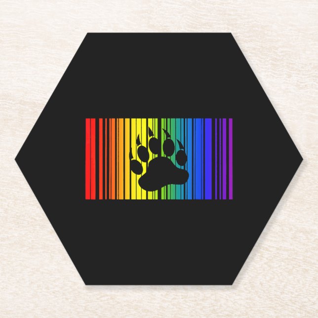 Lgbt Rainbow Colours Barcode Icon Pride Gay Bear Paper Coaster (Front)