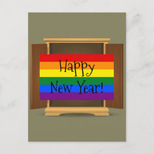 LGBT Rainbow coming out of the closet New Year Holiday Postcard
