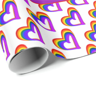 LGBT Rainbow Flag Heart Pattern Colourful Gay Prid Wrapping Paper