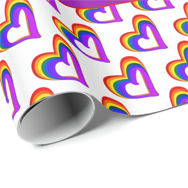 LGBT Rainbow Flag Heart Pattern Colourful Gay Prid Wrapping Paper (Roll Corner)