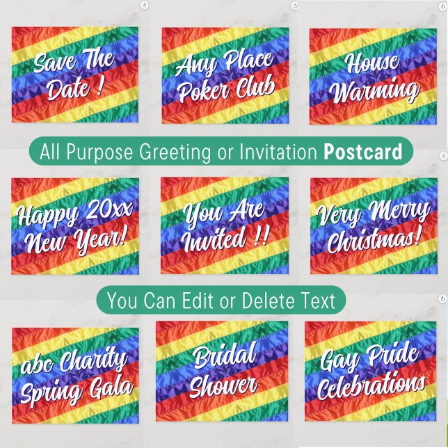 LGBT Rainbow Flag Script Create Your Own Gay Party Invitation Postcard (Creator Uploaded)