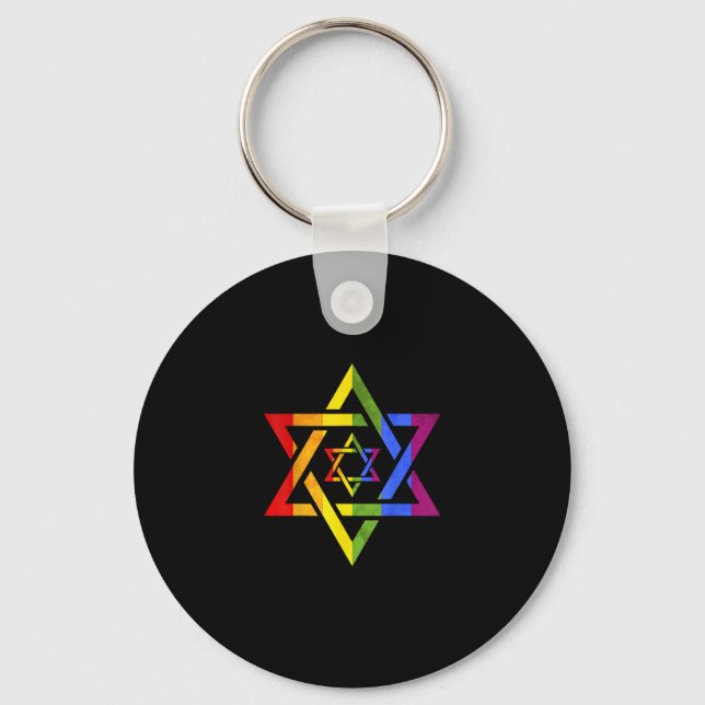 LGBT Rainbow Flag Star Of David Queer Israeli Gift Keychain (Front)
