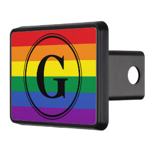 LGBT Rainbow Gay Pride Flag Custom Monogram Tow Trailer Hitch Cover