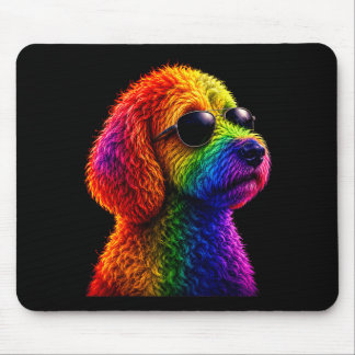 Lgbt rainbow goldendoodle with sunglasses gay mouse pad