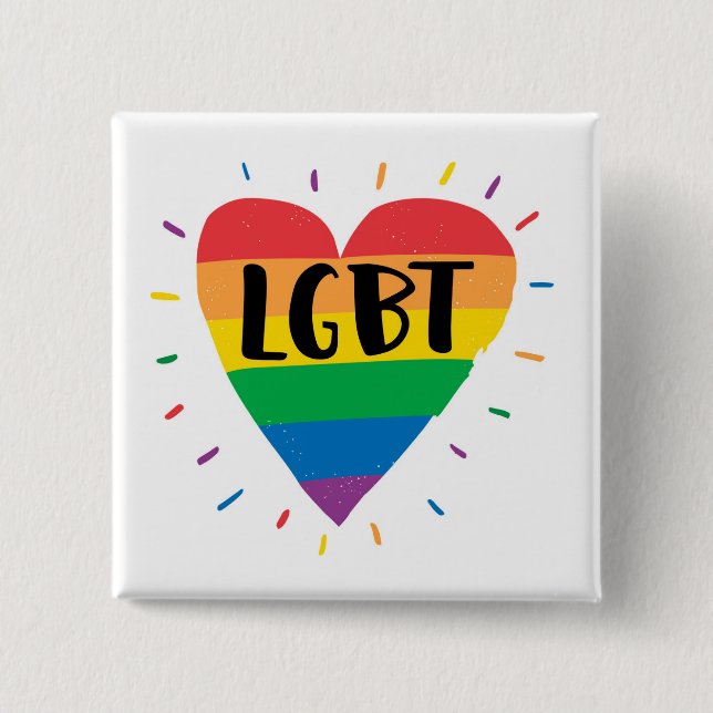 LGBT Rainbow Heart 2 Inch Square Button (Front)