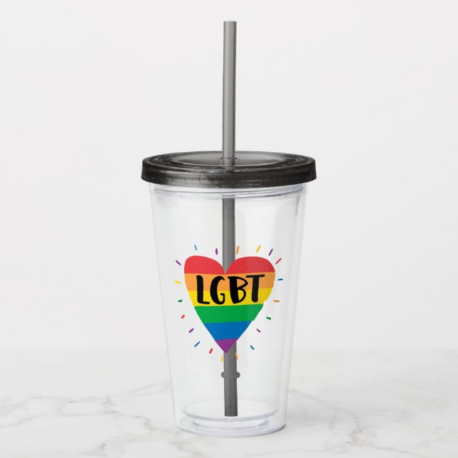 LGBT Rainbow Heart Acrylic Tumbler (Front)