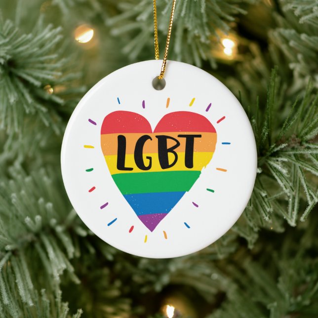 LGBT Rainbow Heart Ceramic Ornament (Tree)
