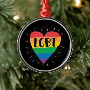LGBT Rainbow Heart Metal Ornament
