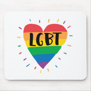 LGBT Rainbow Heart Mouse Pad