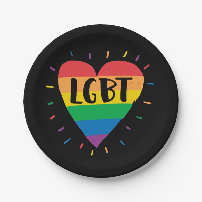 LGBT Rainbow Heart Paper Plate (Front)