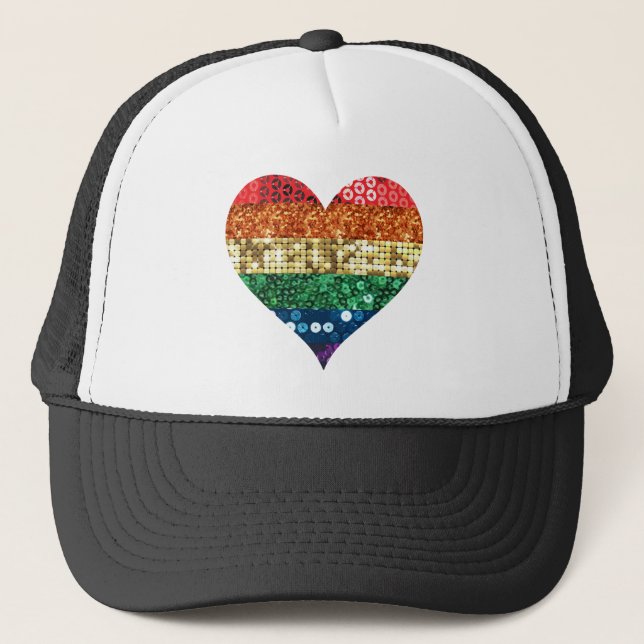 lgbt rainbow heart trucker hat (Front)