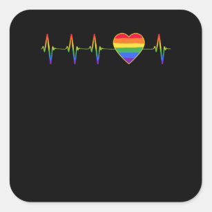 LGBT Rainbow Heartbeat EKG Square Sticker