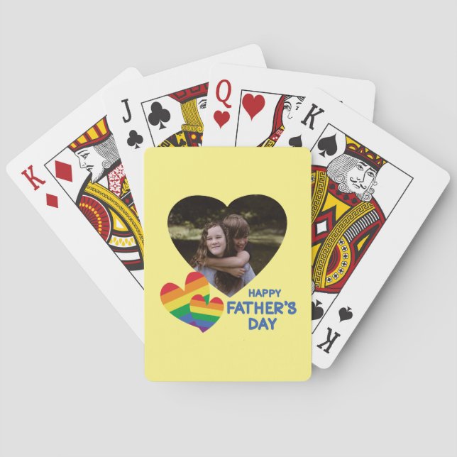 LGBT Rainbow Hearts Father's Day Playing Cards (Back)