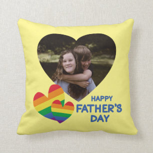 LGBT Rainbow Hearts Father's Day Throw Pillow