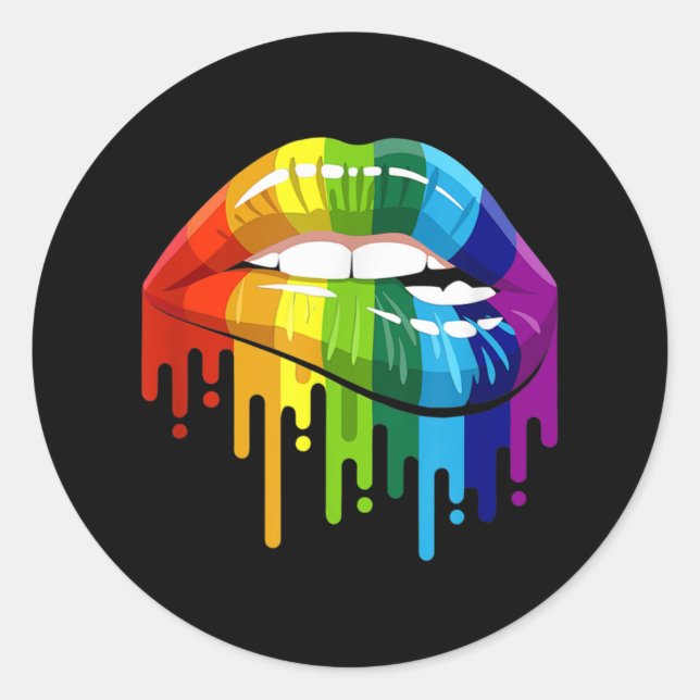 LGBT Rainbow Lip Gay Pride Classic Round Sticker (Front)