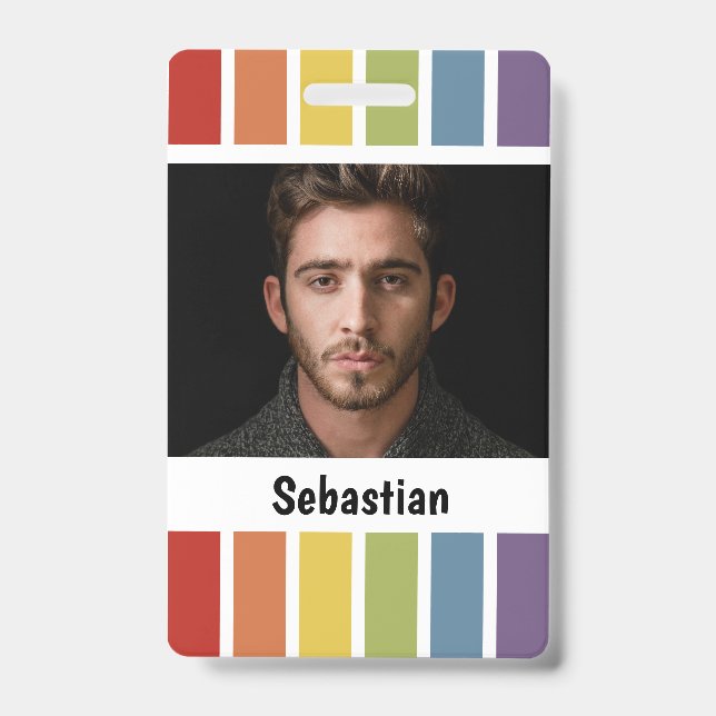LGBT Rainbow Muted Colour Personalized Badge (Front)