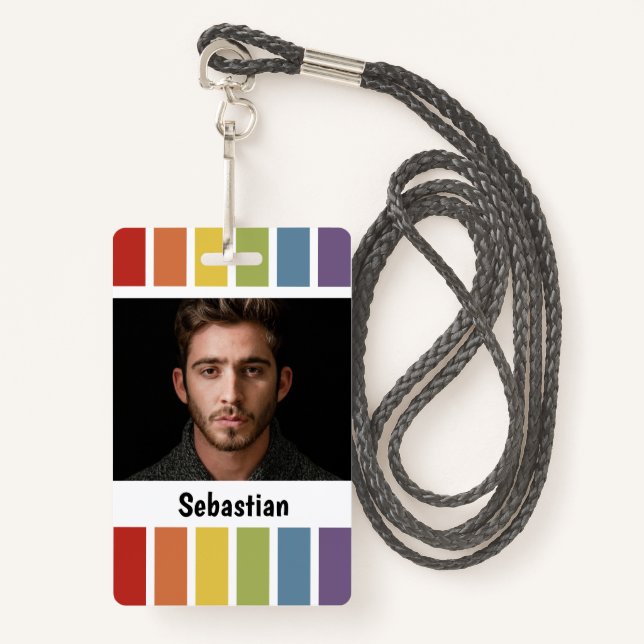 LGBT Rainbow Muted Colour Personalized Badge (Front with Lanyard)