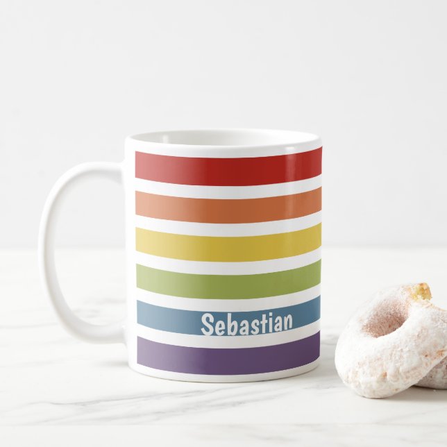 LGBT Rainbow Muted Colour Personalized Coffee Mug (With Donut)