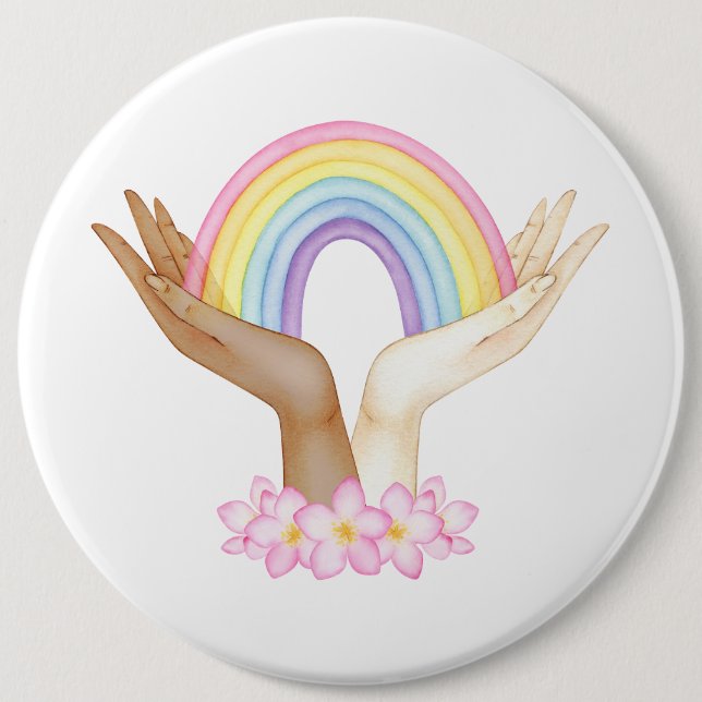 LGBT Rainbow on Hands 6 Inch Round Button (Front)
