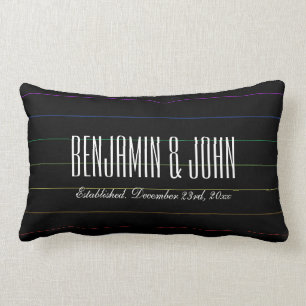 LGBT Rainbow Pinstripes Custom Names Anniversary Lumbar Pillow