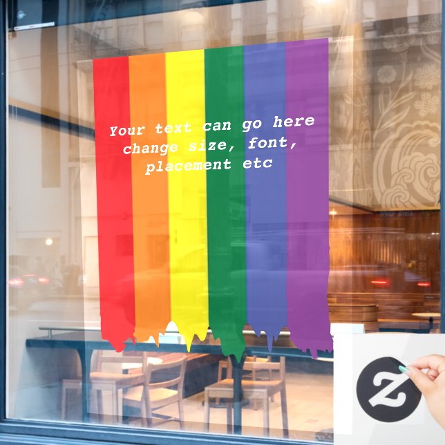 LGBT Rainbow Pride Dripping Paint Personalized Window Cling (Cafe Window)