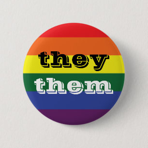 LGBT Rainbow Pride Flag Pronoun Button They/Them