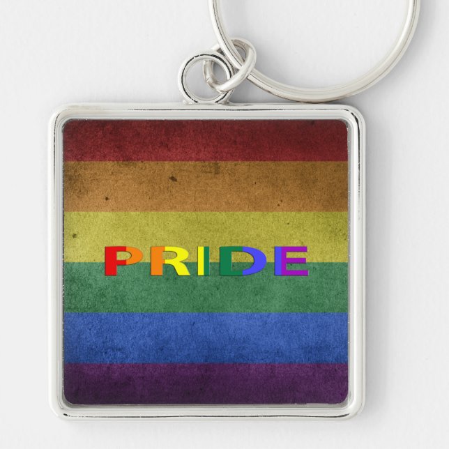 LGBT Rainbow Pride Flag Retro Style Keychain (Front)