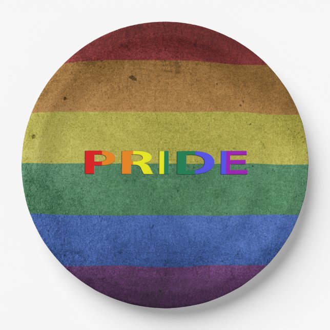 LGBT Rainbow Pride Flag Retro Style Paper Plate (Front)