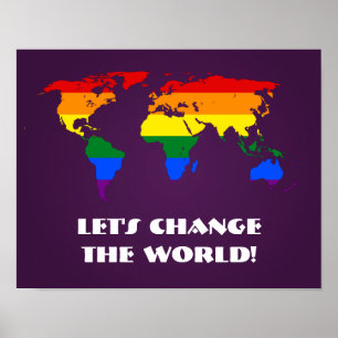 LGBT rainbow pride world map poster