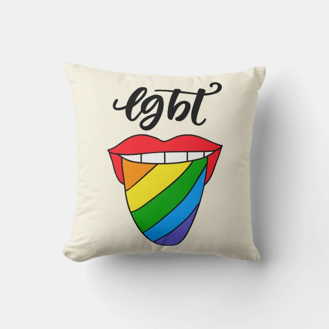 LGBT Rainbow Tongue Throw Pillow (Front)