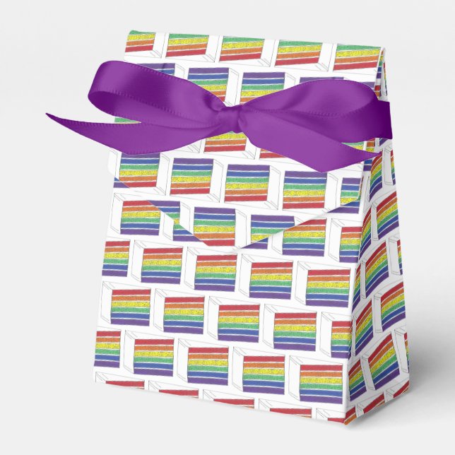 LGBT Rainbow Wedding Layer Cake Slice Gay Pride Favor Box (Front Side)