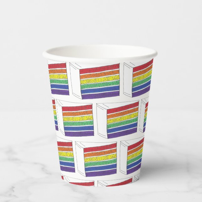 LGBT Rainbow Wedding Layer Cake Slice Gay Pride Paper Cups (Front)