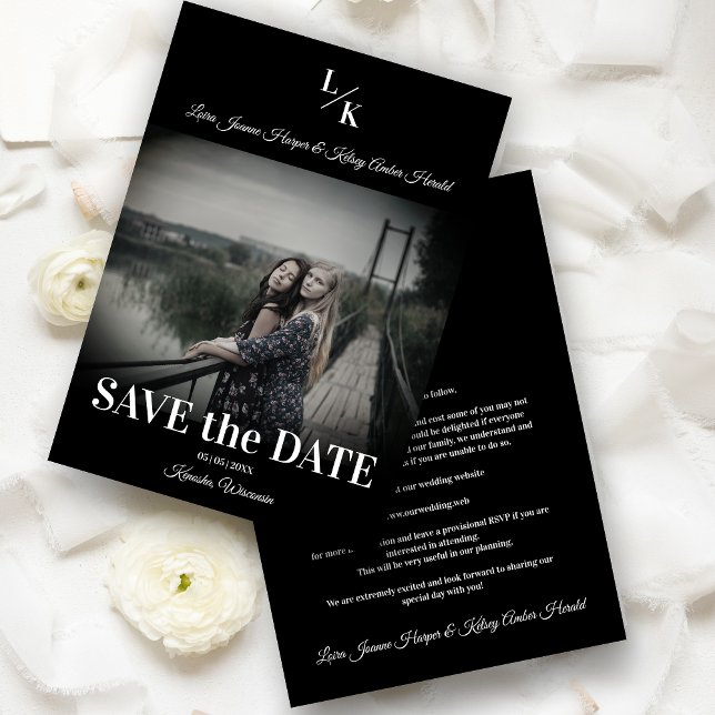 LGBT Simple Chic Minimalist Classic Photo Engaged Save The Date (LGBT Simple Chic Minimalist Classic Photo Engaged Couple Save the Date Card.)