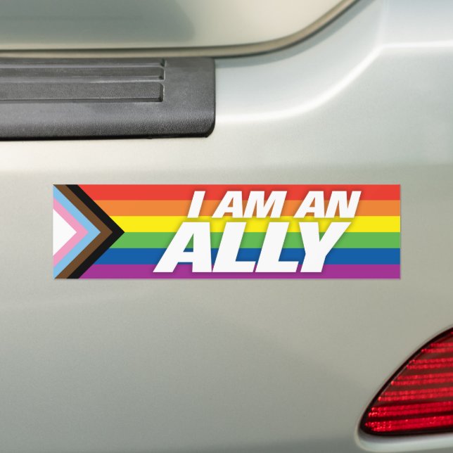 LGBT Straight Ally Inclusive Progress Pride Flag Bumper Sticker (On Car)
