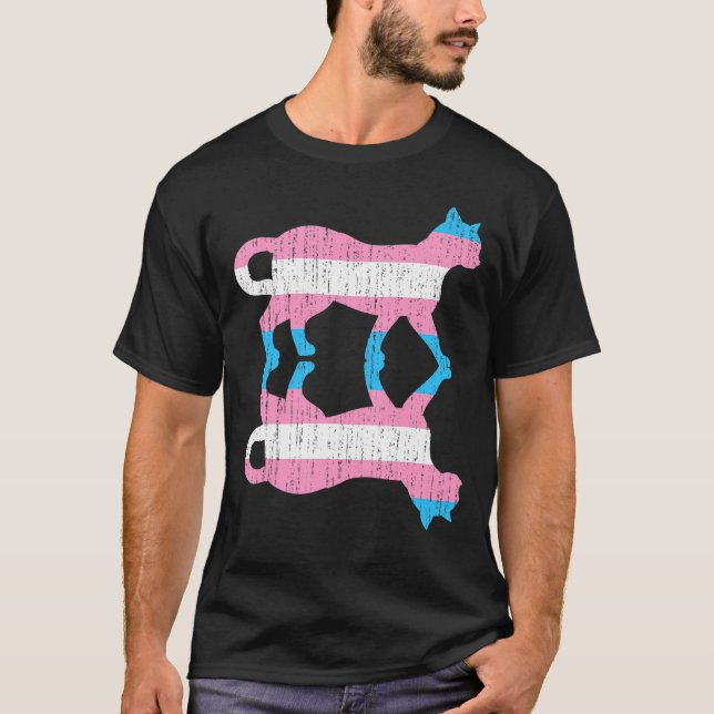 Lgbt Trans Pride Transsexual Flag Animal Cat Trans T-Shirt (Front)