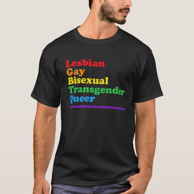 LGBTQ Acronym Rainbow Gay Pride Parade T-Shirt (Front)
