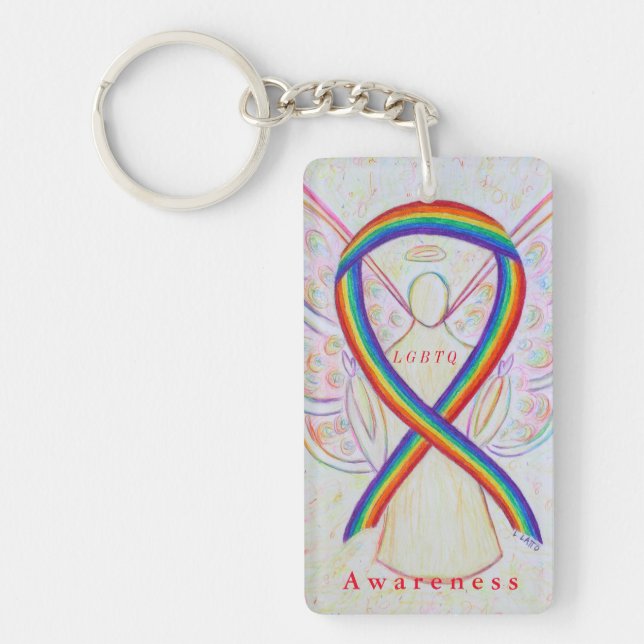 LGBTQ Angel Rainbow Awareness Ribbon Keychain (Front)