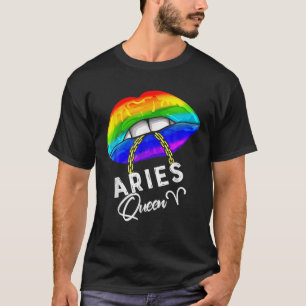 LGBTQ Aries Queen Lips Zodiac Rainbow Gay Pride Fl T-Shirt