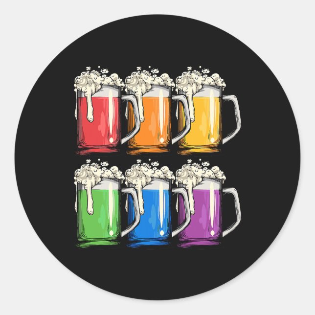 LGBTQ Beer Mug Gay Pride LGBT Rainbow Flag Proud A Classic Round Sticker (Front)