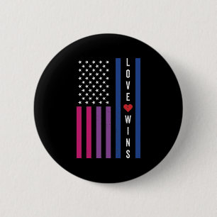 LGBTQ Bisexual Pride Love Wins USA American Flag 2 Inch Round Button