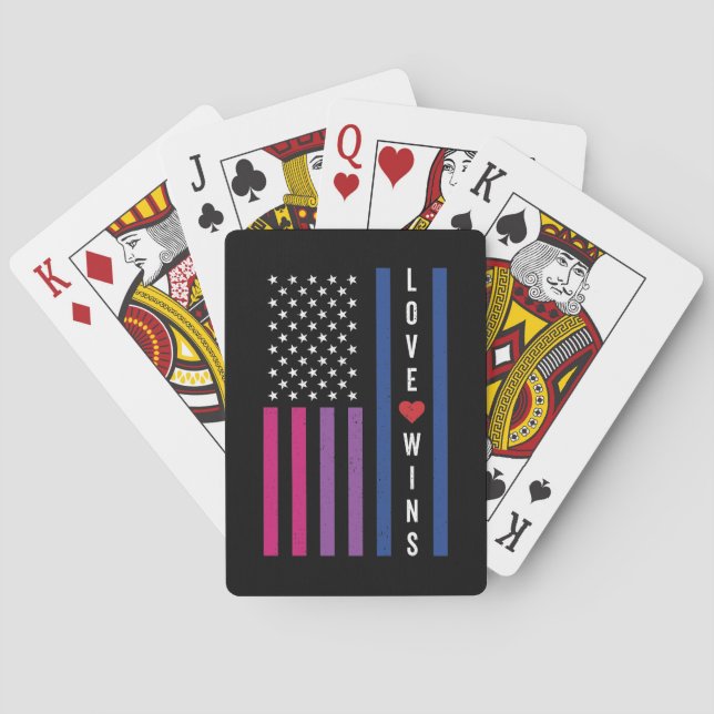 LGBTQ Bisexual Pride Love Wins USA American Flag Playing Cards (Back)