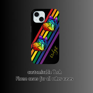 lgbtq black + colourful stripes butterfly name iPhone 15 case