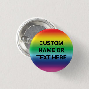Lgbtq black custom text rainbow gradient gay pride 1 inch round button