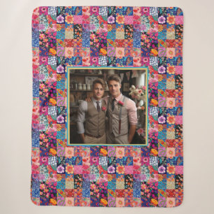 LGBTQ Boho Quilt Keepsake Wedding Photo Collage Sherpa Blanket