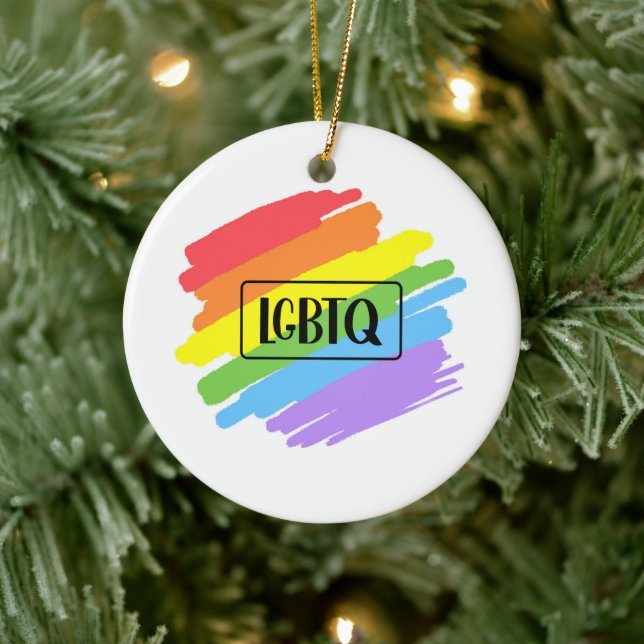 LGBTQ Brushstrokes Rainbow Ceramic Ornament (Tree)