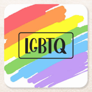 LGBTQ Brushstrokes Rainbow Square Paper Coaster
