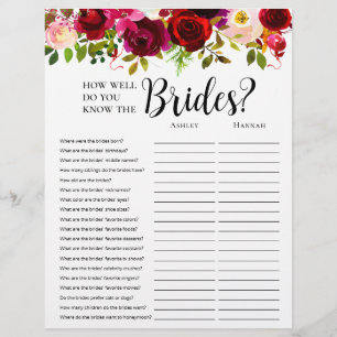 LGBTQ Burgundy Floral Bridal Shower Games Flyer